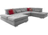 Wohnlandschaft DIE PLANBAR "MP-IN17004 U-Form, Breite 382 cm, mit Kaltschaum-Polsterung", silber, B:382cm H:84cm T:260cm, 100% Polyester, Sofas, Wohnlandschaft, inkl. Sitztiefenverstellung, weitere Funktion wählbar