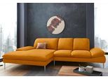 Ecksofa W.SCHILLIG "enjoy&MORE, Designsofa, elegant und bequem, L-Form", gelb (brandy s37), B:310cm H:87cm T:185cm, Chenille-Flachgewebe R66 (85% Polyester, 15% Nylon);Longlife Xtra-Leder Z59: Glattleder mit modischer Prägung. Hautstärke 0, 9 - 1, 1 mm;Stoff S37 (100% Polyester), Sofas, Ecksofa, mit Sitztiefenverstellung, Füße Chrom glänzend, Breite 310 cm