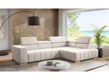 Ecksofa EXXPO - SOFA FASHION "Elianos, hoher Sitzkomfort, aufwendige Kreuzsteppung im Sitz, L-Form", beige (pearl), B:307cm H:73cm T:201cm, Sofas, Ecksofa, Kopfteile & Sitztiefe verstellbar, ohne Bettfunktion