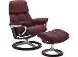 Relaxsessel STRESSLESS "Ruby", rot (bordeaux batick), B:78cm H:100cm T:76cm, Leder PALOMA: durchgefärbtes Semianilin-Möbelleder;Leder BATICK: durchgefärbtes und genarbtes Möbelleder, Sessel, Relaxsessel, mit Signature Base, Größe M, Gestell Eiche, Wenge, Braun & Schwarz