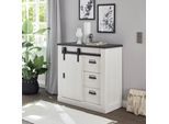 Kommode HOME AFFAIRE "Sherwood, Sideboard im Industrial-Style, Schrank, Stauraumelement", weiß (pinie weiß dekor), B:93cm H:91cm T:43cm, Sideboards, Kommode, mit Scheunentorbeschlag & Apothekergriffen, in 2 Farben erhältlich