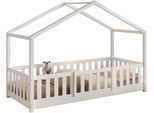 Hausbett VIPACK "Dallas, Massivholzbett mit Dachaufbau umbaubar vom Boden- zum Daybett", weiß (kiefer weiß, kiefer weiß, kiefer weiß), B:97cm H:170cm L:210cm, Betten, Hausbett, mit Bettschublade, wahlweise Kiefer massiv natur oder weiß