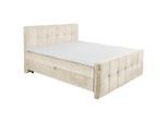 Mid.you , Creme , Textil, Holzwerkstoff , H2 , 160x200 cm , Bettkasten, gepolstertes Kopfteil, Topper durchgehend ,