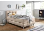 Boxspringbett HOME AFFAIRE "Salo", beige, B:104cm L:211cm, Struktur (100% Polyester);Bezug der Spiegelfläche Matratzendrell aus 100% Polyester;Samtoptik (100% Polyester), Komplettbetten, Boxspringbett, incl. Topper, 6 Breiten, 2 Härtegrade, TFK auch in Härtegrad 4