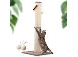 Rohrschneider ® Kratzbaum XL, extra dicke Kratzsäule Ø 12 cm, mit Spielzeug, Bodenplatte mit Cordbezug taupe 45 cm, 45 cm, 1,07 m
