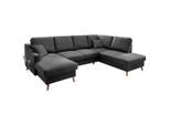 P & B , Anthrazit , Textil , Buche , massiv , Struktur , Füllung: Schaumstoff,Schaumstoff , U-Form , 301x200 cm , Made in EU , Liegefunktion, Schlafen auf Sitzhöhe ,