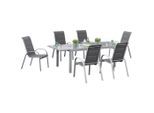Gardenson , Braun, Silberfarben , Metall, Glas, Textil , Tisch ausziehbar, Stühle stapelbar ,