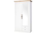 Garderobenschrank OTTO HOME "Westminster, Schrank im Landhausstil, Hochschrank, Schuhschrank", weiß (pinie weiß, wotan eiche), B:108cm H:203cm T:46cm, Schränke, Garderobenschrank, Metallgriffe, mit Spiegeltür, viel Stauraum, in 2 Farben erhältlich