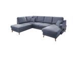 P & B , Blau , Textil , Buche , massiv , Struktur , Füllung: Schaumstoff,Schaumstoff , Ottomane links, U-Form , 301x200 cm , Made in EU , Liegefunktion, Schlafen auf Sitzhöhe ,