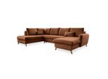 Mid.you , Terracotta , Textil , Eiche , Uni , Füllung: Schaumstoffflocken,Schaumstoffflocken , U-Form, Ottomane links , 312x202 cm , Made in EU, Oeko-Tex® Standard 100 , Liegefunktion, Rücken echt ,