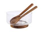 Ambia Home Salatschüssel, Klar, Akazie, Holz, Glas, 3-teilig, Akazie, massiv, rund, Lfgb, lebensmittelecht, Essen & Trinken, Geschirr, Schalen & Schüsseln, Salatschüsseln