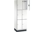 C+P Schließfachschrank Cambio, 2 Abteile, 6 Fächer, mit Sockel, B 600 x T 525 x H 1980 mm, verkehrsweiß/weiß