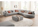 Ecksofa 3C CANDY "Enisa II, bequem und komfortabel, Mega Familiensofa, L-Form", grau (light, grau), B:225cm H:86cm T:395cm, 100% Polyester, Sofas, Ecksofa, incl. 3 Flatterkissen, wahlweise mit Flecken-Schutz-Bezug Easy care