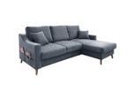 P & B , Blau , Textil , Buche , massiv , Struktur , Füllung: Schaumstoff,Schaumstoff , L-Form, Ottomane rechts , 228x150 cm , Made in EU , Liegefunktion, Schlafen auf Sitzhöhe ,