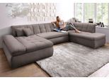 Wohnlandschaft DOMO COLLECTION "NMORIC im XXL-Format, 353x216x80 cm, inkl. Zierkissen U-Form", grau (taupe), B:353cm H:80cm T:216cm, Microfaser PRIMABELLE (100% Polyester);Chenille (85% Polyester, 15% Acryl);Luxus-Microfaser (100% Polyester);Struktur ( 100% Polyester), Sofas, Wohnlandschaft, wahlweise mit Bettfunktion und Armlehnenverstellung