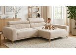 Ecksofa OTTO HOME "Greve 248 x 172 cm mit Steppungen, für gängige Saugroboter geeignet", beige (creme), B:248cm H:72cm T:172cm, 100% Polyester, Sofas, Ecksofa, Kopfteile verstellbar, L-Form, aus Pet Friendly Bezug