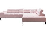 Ecksofa HOME AFFAIRE "Ancona New, wahlweise motorische Sitztiefenverstellung, auch in Cord", rosa (rosé), B:321cm T:216cm, 100% Polyester, Sofas, Ecksofa, feine Steppung, mit Kopfteilverstellung, 3 Zierkissen, L-Form