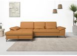 Ecksofa OTTO HOME "Costello L-Form, B: 301cm, Sitztiefen & Armteilverstellung, Federkern", gelb (curry), B:301cm H:89cm T:176cm, Luxus-Microfaser (90% Polyester, 10% Polyamid);Samtoptik (100% Polyester), Sofas, Ecksofa, 3 Nierenkissen, optional Schlaffunktion & Bettkasten