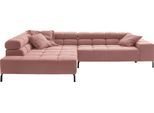 Ecksofa HOME AFFAIRE "Ancona New, wahlweise motorische Sitztiefenverstellung, auch in Cord", rosa (rosé), B:321cm T:216cm, : 88% Polyester, 12% Polyacryl, Sofas, Ecksofa, feine Steppung, mit Kopfteilverstellung, 3 Zierkissen, L-Form