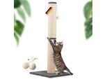 Rohrschneider ® Kratzbaum XL, extra dicke Kratzsäule Ø 12 cm, mit Spielzeug, Bodenplatte mit Cordbezug dunkelgrau 45 cm, 45 cm, 1,07 m