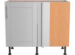 Eckunterschrank OPTIFIT "Ahus", grau (hellgrau matt, wildeiche nachbildung), B:100cm H:87cm T:58,4cm, Schränke, Eckunterschrank, Breite 100 x 65 cm