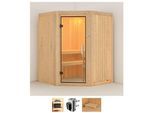 Sauna KARIBU "Nanna", beige (naturbelassen), Saunaofen, integrierte Steuerung, 3,6 kW, Saunen, Sauna, Ofen 3,6 kW intgr. Strg