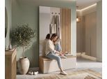 Garderobenpaneel HOME AFFAIRE "LANDUVA Garderobe mit Schuhschrank, Spiegel und Haken, Breite 120 cm", beige (eiche artisa, weiß), B:120cm H:202cm T:34cm, Holzwerkstoff, Garderobenpaneele, Garderobenpaneel, Garderoben-Set, Kompaktgarderobe, mit Sitzbank, Lamellen Design, Topseller
