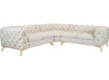 Chesterfield-Sofa HOME AFFAIRE "Ecksofa GLYNIS L-Form mit Wellenunterfederung, Maße B/T/H 264/264/75cm", beige, H:75cm T:264cm, Struktur (100% Polyester);Samtoptik (100% Polyester), Sofas, Chesterfield-Sofa, aufwändige Knopfheftung, moderne Chesterfield Optik, Fußfarbe wählbar