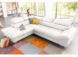 Ecksofa COTTA "Driver L-Form, B: 265 cm, moderne Couch mit Wellenunterfederung, Leder", weiß (altweiß), B:268cm H:73cm T:214cm, Kunstleder SOFTLUX;LEDER BEEFY (ein abgedecktes Spalt-Rindsleder) im Sitz und Rücken (Korpus in Kunstleder);Luxus-Kunstleder;Leder Pampas (echtes Rindsleder) im Sitz und Rücken (Rückseite mit Spannstoff bezogen), Sofas, Ecksofa, inkl. 3x Kopfteilverstellung, optional mit
