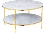 Couchtisch SALESFEVER "Caorle Coffeetable im minimalistischen Stil", weiß (weiß, gold, gold, weiß), B:80cm H:45cm T:80cm, Tische, Couchtisch, Eleganz trifft Stil: Tischplatten in Marmoroptik