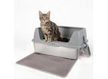 All for paws Edelstahl-Katzentoilette mit Streumatte & Schaufel grau