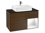 Villeroy und Boch Finion Waschtischunterschrank F122GFGN 100cm, Abdeckplatte black matt, Regal rechts Glossy white lacquer, Walnut veneer