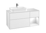 Villeroy und Boch Finion Waschtischunterschrank F401GFGF 120cm, Abdeckplatte white matt, Regal rechts Glossy white lacquer, Glossy white lacquer