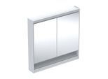 Geberit One Spiegelschrank 505833002 90 x 90 x 15cm, weiß/Aluminium pulverbeschichtet, mit Nische und ComfortLight, 2 Türen