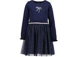 Jerseykleid BLUE SEVEN, Mädchen, Gr. 116, N-Gr, blau (nachtblau), Rippware;Tüll, Obermaterial: 98% Baumwolle, 2% Elasthan, bedruckt, Basic Midi, Rundhals, Kleider Jerseykleid, mit aufgesetztem Tüllrock mit Paillettendetails