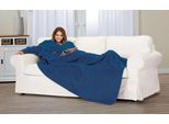 Einschlagdecke GÖZZE "Ärmeldecke", blau (marine), B:150cm L:240cm, Polyester, Wohndecken, Einschlagdecke, mit Brusttasche und integrierter Handytasche, Kuscheldecke