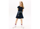 Jerseykleid TOMMY HILFIGER "SPACER INTERLOCK DRESS", Mädchen, Gr. 3 (98), N-Gr, blau (schwarz night navy), Jersey, Obermaterial: 74% Baumwolle, 18% Polyester, 8% Elasthan, unifarben, regular fit, Rundhals, Aufschlag, Kleider Jerseykleid, für Kinder bis 16 Jahre, mit Logoschriftzug