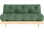 Daybett KARUP DESIGN "Roots Sofa Bed, Schlafsofa,, Bettfunktion, FSC-Massivholz", grün (olive grün, raw), B:160cm H:85cm, Bezug: 80% Baumwolle, 20% Polyester, Daybetten, Daybett, Inkl. Futonmatratze, Made in Europe, langlebig, B: 140 oder 160 cm