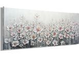 Ölgemälde BÖNNINGHOFF "handarbeit WEISSE BLUMEN XXL 60x140 cm – Wandbild Kunst Deko", weiß (farbe bild(er): weiß, rosa, beige), B:140cm H:60cm T:2cm, Acrylfarbe, Canvas, Holz, Bilder, Ölgemälde, handgefertigt, jedes Bild ein Unikat
