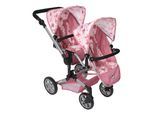 Puppen-Zwillingsbuggy CHIC2000 "Linus Duo", flowers rosa, Puppenwagen, KinderB:80cm H:79cm T:80cm, Kunststoff, Polyester, Stahl, Puppen-Zwillingsbuggy, mit zwei abnehmbaren, bis in Liegeposition verstellbaren Sportsitzen, B:80cm H:79cm T:80cm