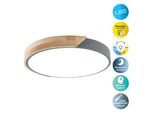 NÄVE LED Deckenleuchte "Borneo", grau, 1, Ø 52cm H: 5,5cm, 1 Stk., Leuchten, Dimmbar per Fernbedienung (inkl.), CCT, Memory, Nachtlicht, Holzrand, LED Deckenleuchte