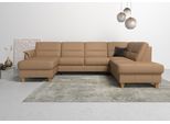 Wohnlandschaft HOME AFFAIRE "Palmera U-Form, B: 308 cm, große Stoff + Leder Auswahl", braun (cappuccino), B:308cm H:89cm T:212cm, Luxus-Microfaser (100% Polyester);Struktur (100% Polyester);Luxus-Microfaser in Lederoptik (100% Polyester), Sofas, Wohnlandschaft, mit Schlaffunktion & Bettkasten, Federkern, XXL-Wohnlandschaft