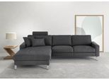 Ecksofa 3C CANDY "Lecce, wahlweise PUR-Schaumstoff oder Tonnentaschenfederkern", grau, B:281cm H:86cm T:194cm, 100% Polyester, Sofas, Ecksofa, Bett im 2,5-Sitzer, teilmotorische Schlaffunktion im Longchair, L-Form