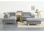 Ecksofa COTTA "Driver L-Form, B: 265 cm, moderne Couch mit Wellenunterfederung, Leder", grau (argent), B:268cm H:73cm T:214cm, Kunstleder SOFTLUX;LEDER BEEFY (ein abgedecktes Spalt-Rindsleder) im Sitz und Rücken (Korpus in Kunstleder);Luxus-Kunstleder;Leder Pampas (echtes Rindsleder) im Sitz und Rücken (Rückseite mit Spannstoff bezogen), Sofas, Ecksofa, inkl. 3x Kopfteilverstellung, optional mit S