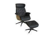 Relaxsessel FLEXLUX "Volden Fernsehsessel, verstellbarer Rücken- & Kopfstütze, drehbar", schwarz (deep schwarz), B:83cm H:112cm T:125cm, 100% Echteder, Sessel, Relaxsessel, Rücken- und Kopfteilverstellung, Drehbar, Fuß Schwarz Armlehne Walnuss