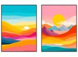 Wandbild OTTO HOME "Retro Landschaft I und II", bunt (farbe bild(er): farbig), B:30cm H:40cm T:0cm, Papier, Bilder, Wandbild, als Poster oder Leinwandbilder Set