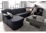 Wohnlandschaft DOMO COLLECTION "Papenburg, zeitlose Rückensteppung, bequem, U-Form, Breite 297cm", schwarz, B:297cm H:84cm T:180cm, Struktur ( 90% Polyester, 10% Polyacryl);Microfaser PRIMABELLE (100% Polyester);Kunstleder SOFTLUX;Luxus-Microfaser (100% Polyester), Sofas, Wohnlandschaft, in großer Farbvielfalt, wahlweise mit Bettfunktion