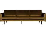 3-Sitzer WOOOD "Rodeo Bezug mit Zickzack-Federung, Metallbeine, H 85 x B 277 x T 86 cm", braun (honiggelb), B:277cm H:85cm T:86cm, Sofas, 3-Sitzer, Velvet-Bezug, Tragkraft 250 kg, Maximale Verschleißfestigkeit