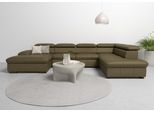Wohnlandschaft OTTO HOME "Alberto U-Form, B: 350 cm, mit Kopfteilverstellung, XXL-Sofa", grün (olive), B:350cm H:73cm T:228cm, Luxus-Microfaser in Lederoptik (100% Polyester);Microfaser in Antiklederoptik (100% Polyester);Luxus-Microfaser Vintageoptik (100% Polyester);Luxus-Microfaser weich (90%Polyester 10%Polyamid), Sofas, Wohnlandschaft, mit Schlaffunktion, Couch mit Lederoption