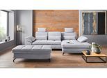 Ecksofa OTTO HOME "Costello L-Form, Sitztiefen- & Armteilverstellung, 3 Nierenkissen", grau (hellgrau), B:301cm H:89cm T:176cm, 100% Polyester;Samtoptik (100% Polyester), Sofas, Ecksofa, optional Schlaffunktion & Stauraum, Federkern
